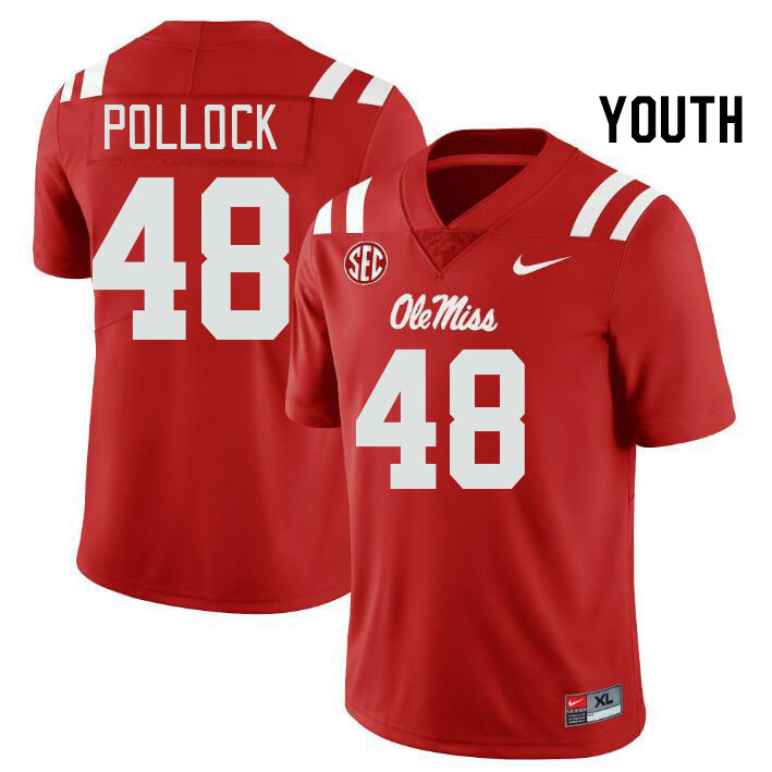 Youth #48 Charlie Pollock Ole Miss Rebels College Football Jerseys Stitched Sale-Red